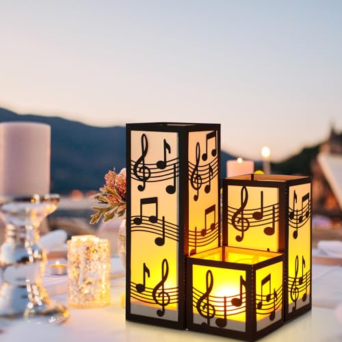 Image of Rossesay 24 Pcs Music Party Decorations Music Note Centerpieces for Table 3 Size Musical Note Paper Lantern Boxes with LED Tealights for Musical Themed Wedding Birthday Baby Shower Party Room Decor