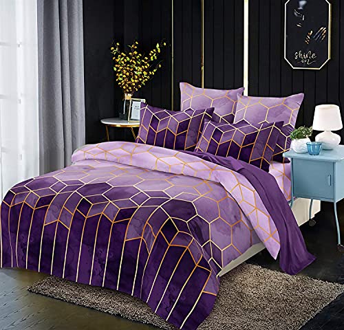 Luofanfei Housse de Couette 240x260 Lila Violet Adulte 2 Personnes Parure de lit Sets de Housse de Couette Modern 3D Géométrique Ensemble Literie avec Fermeture éclair