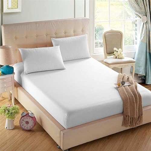 Drap-housse 100 % coton égyptien 200 fils - Drap-housse extra profond de 40 cm - Drap-housse de luxe ultra doux - Poche profonde extensible jusqu'à 40,6 cm - Petit double, blanc Cover