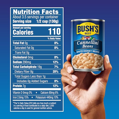 Image of BUSH'S BEST 15.5 oz Canned Cannellini Beans, Source of Plant Based Protein and Fiber, Low Fat, Gluten Free, (Pack of 12)