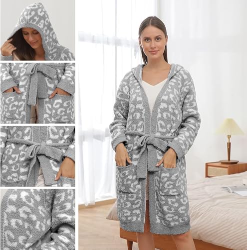 Image of bearberry Plush Hooded Bath Robe Women's Loungewear Sleep Robe Indoor Outfit