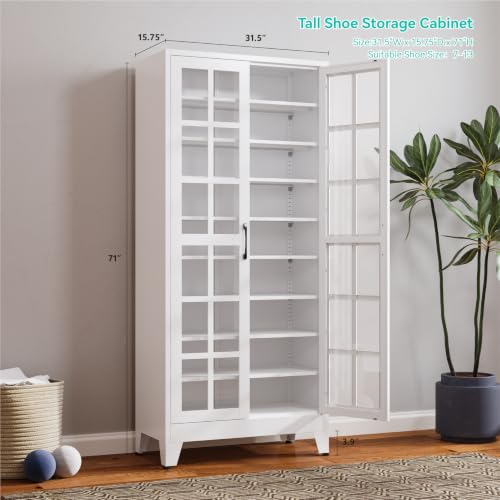 Image of Tall Shoe Cabinet with Doors and Adjustable Shelves | 9-Tier Metal Shoe Storage 36 Pairs of Shoes,Large Shoe Rack,Storage Cabinet for Entryway Doorway Garage Living Room,White