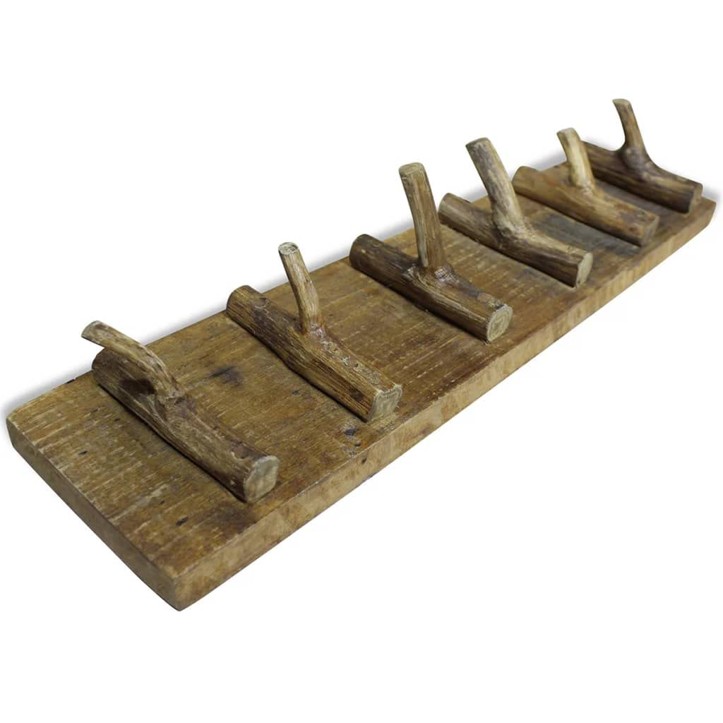 Perchero de madera de recuperación mixta 60 x 15 cm con 6 ganchos