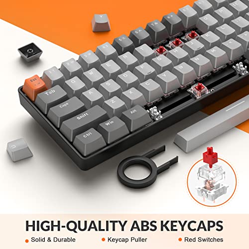 Image of MAGIC-REFINER RK68 60% Wireless Mechanical Keyboard, Bluetooth 5.0 /2.4GHz with 2 in 1 Dual Mode Receiver, Ergonomic Compact Gaming Keyboard 68 Keys Red Switch for Mac Windows PC