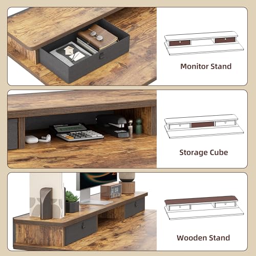 Image of TIQLAB Standing Desk with Two Drawers, Stand Up Standing Desk Adjustable Height, Electric Sit Stand Table with Storage Shelf and Splice Board, 48 * 24 inch, Rustic Brown