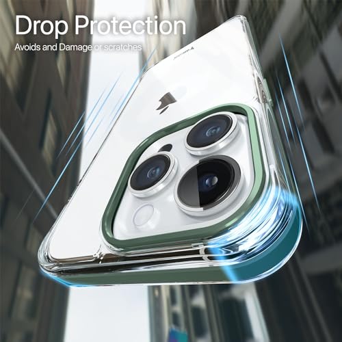 Image of Vaku Luxos Apex Series Back Cover Case for iPhone 15 Pro Metal Frame Camera Bump Scratch Resistant Slim Thin Military-Grade Protection - Green