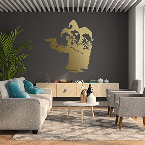 Banksy Vinyl Wall Decal Joker Clown With Guns - Jester Pistols Showing Tong Graffiti Street Art Decor Sticker - Home Room Mural #TOP3