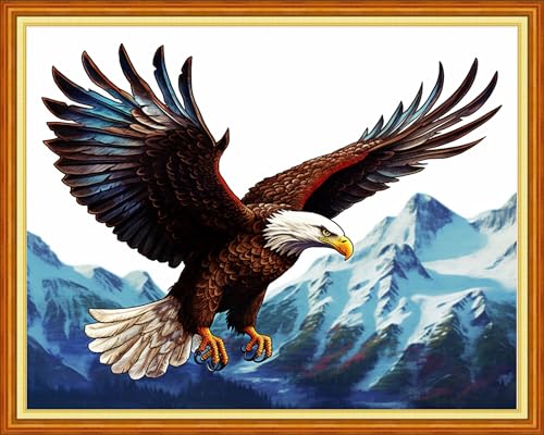 Image of Dimxvean Stamped Cross Stitch Kits,Cross Stitch Kits for Adults Beginners,Embroidery Kits Full Range of Cross Stitch Stamped Kits Needlepoint Kits Cross Stitch Patterns-Eagle Mountain 16x20 inch