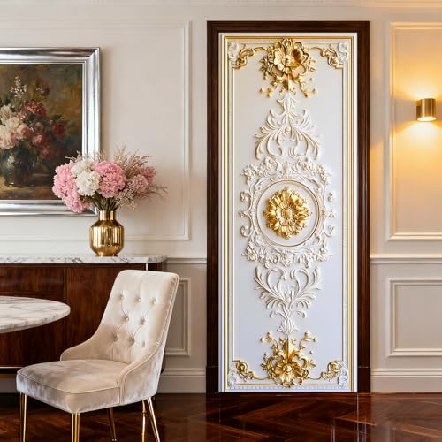 Image of Nuxovilar French Gold Door Stickers Peel Stick PVC 30.3x78.7 Inches | Door Stickers Wall Decals Peel Stick Cover Vinyl Art Poster Home Bedroom Living Room (French Gold)