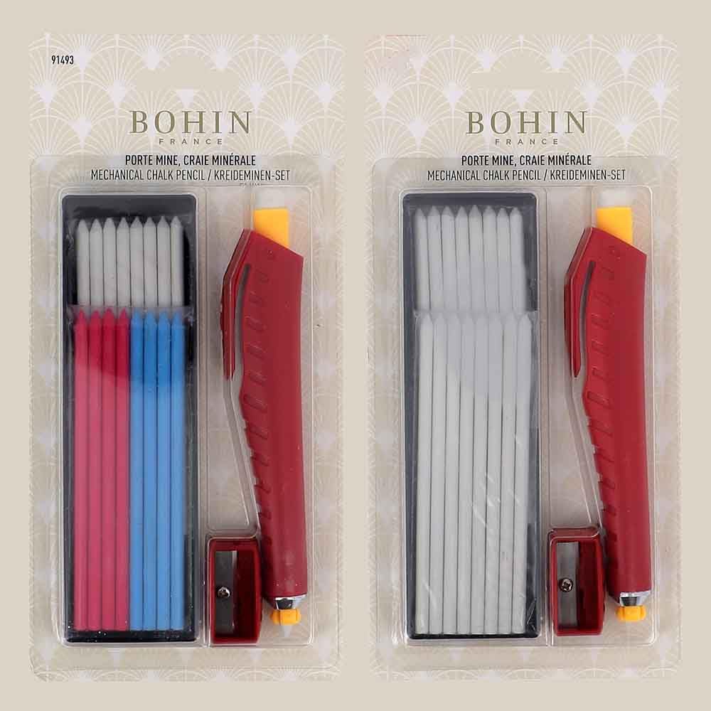 Bohin Matita Gesso Con Ricarica E Temperino - Set Per Cucito E Sartoria - Punta Fine Bianca