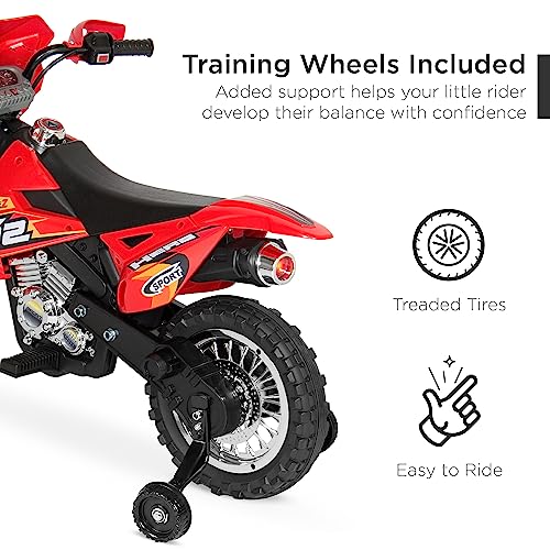 Image of Best Choice Products Kids 6V Ride On Motorcycle w /Treaded Tires, Working Headlights, 2mph Top Speed, Training Wheels, Realistic Sounds, Music, Battery Charger - Red