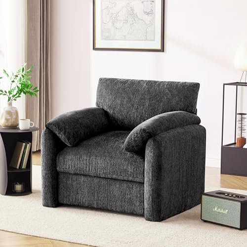 Howjoe Chenille Oversized Armchair, 38.6'" Wide Accent Chairs for Living Room & Bedroom Modern Lounge Chair, Upholstered Mid-Century Reading Chair (Darkgray, 1 Pack)