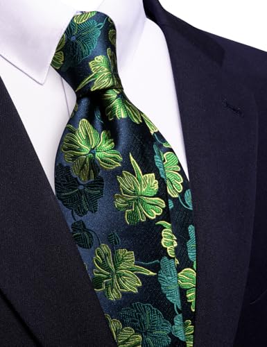 Image of Barry.Wang Floral Ties for Men Flower Necktie with Tie Clip Formal
