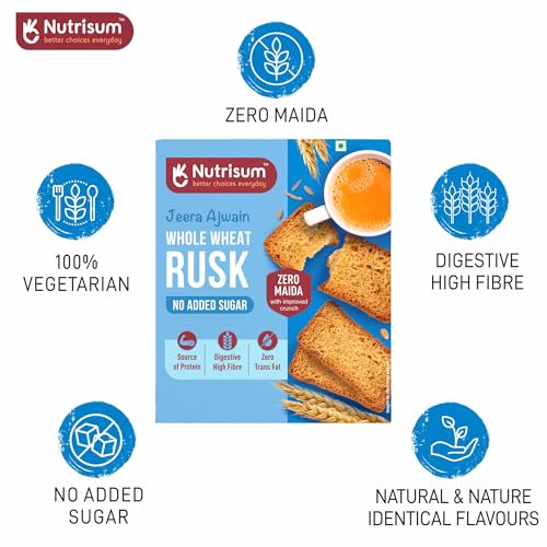 Image of Nutrisum Premium Whole Wheat Rusk Jeera & Ajwain Tea Toast 180g (Pack of 2)