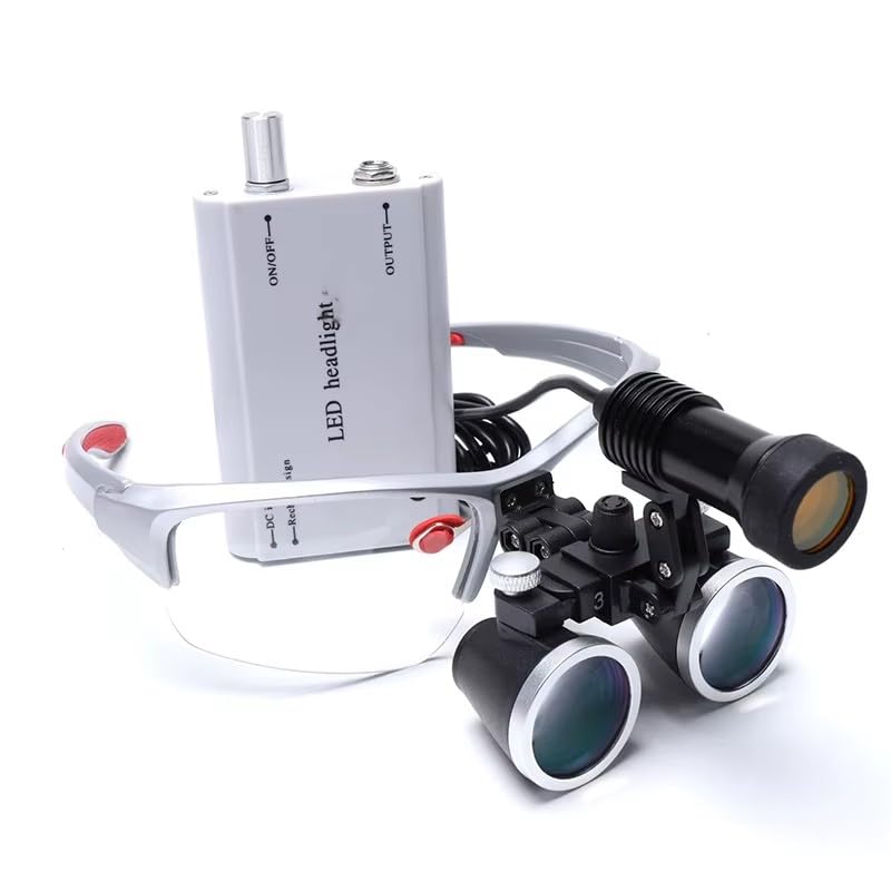 Binocular Loupes with Light 3.5X Dental Loops Magnifier 5W Spotlight Portable Headlight with Optical Lens (Silver)