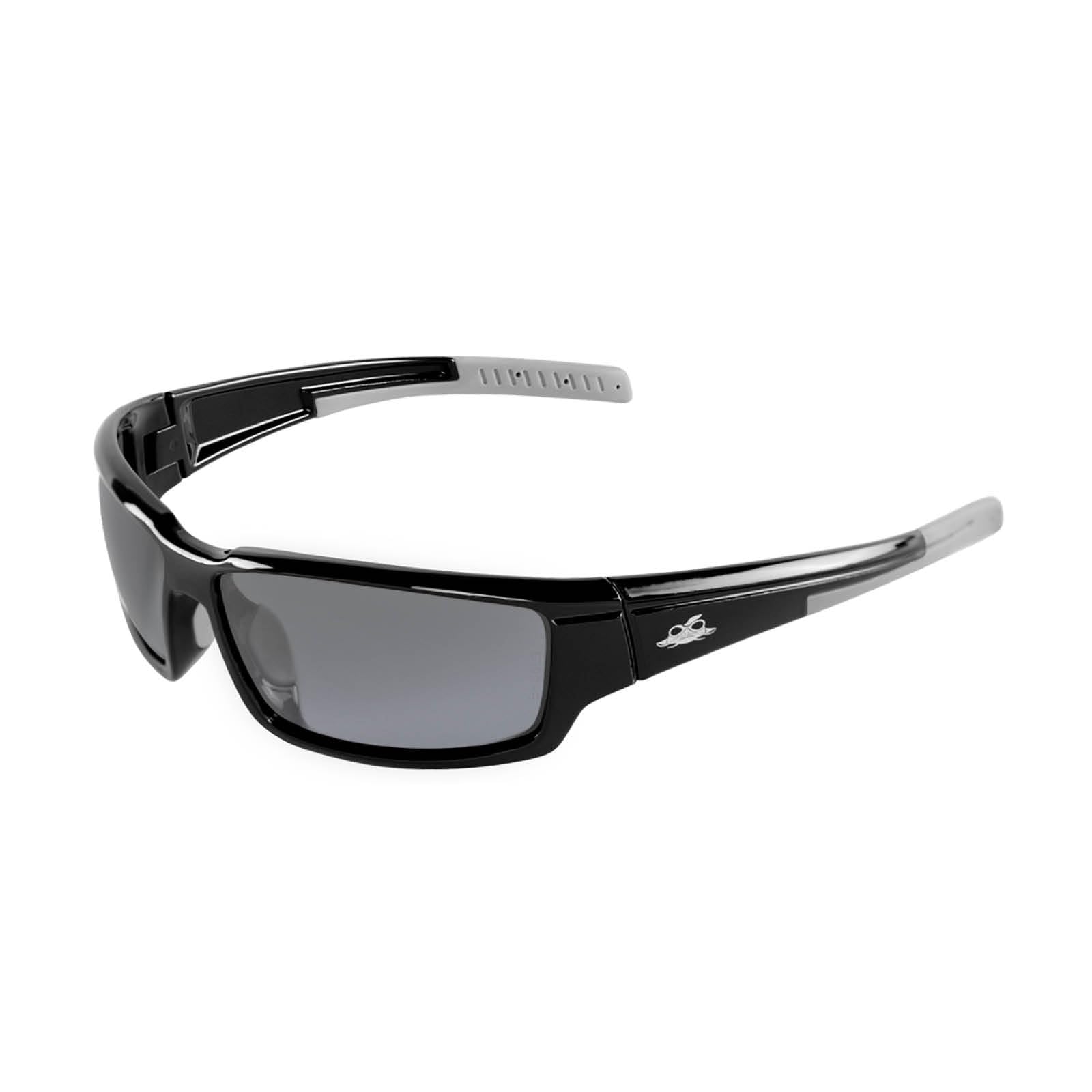 BULLHEAD gafas de seguridad bh145712 Maki, brillante marco negro, polarizadas lente de espejo, Gris TPR nariz y templo (1 par)