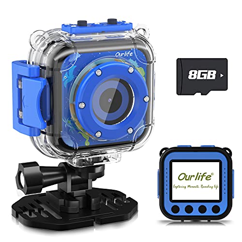 Best Deal 🛒 Ourlife Kids Waterproof Camera, Kids Camera for 3-12 Year Old Boys Girls Christmas Birthday Gifts Camera for Kids Underwater Sports Camcorder Camera 1.77 Inch Screen with 8GB Card (Navy Blue)