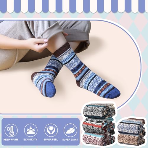 Image of ICEIVY Socks Women, Soft Knit Wool Winter Thick Warm Cabin Fuzzy Crew Women Socks 5 Pack