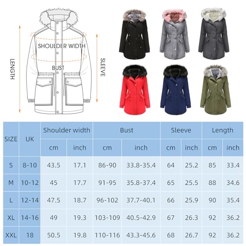 Tuopuda Winterparka Damen Lang Warm Winter mit Teddyfell Gefüttert Damen-Mäntel Wasserdicht Skijacke Fellkapuze Übergangsmantel Winddichter Oberbekleidung Geschenk für Frauen, Schwarz, L
