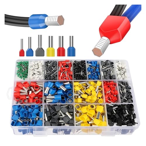 1200pcs Ferrule Terminal Kit, Insulated Ferrule Crimp Connectors Ends Terminals Pins, Double Wire,Single-Line Ferrules AGW 23-6