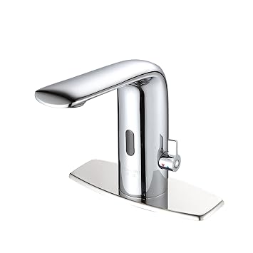 RONGWO Automatic Sensor Touchless Bathroom Faucet with Hole Cover Plate, Hands Free Bathroom Water Tap with Temperature Mixer