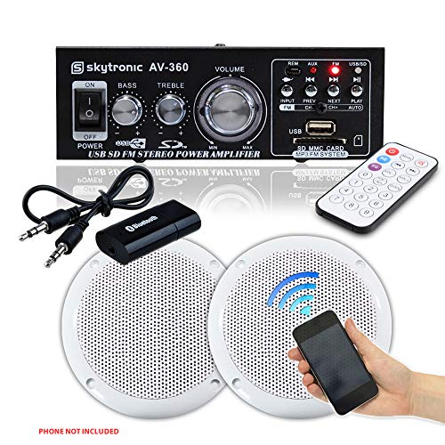 Skytronic Pair Outdoor Garden Water Resistant Speakers Amplifier Bluetooth MP3 USB SD