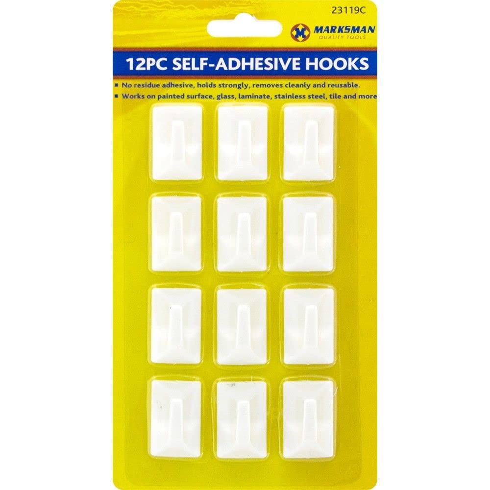 Marksman 12 Self Adhesive Hanging Hooks - Bathroom/Kitchen 5038673231198