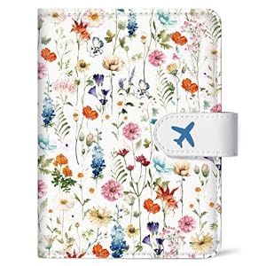 Passport Holder for Travel Essentials RFID Blocking Leather Cover Wallet with Magnetic Closure Aesthetic Cute Passport Book Case for Women and Men Wildflower