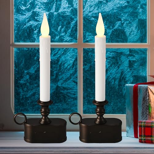 Image of Battery Operated Candle 1 Tier LED Window Candles 10.5 Inch Hight with Automatically Timer 8 Hours On /16 Hours off, Flickering Flameless Candles Antique Bronze Candles for Christmas ,Festival