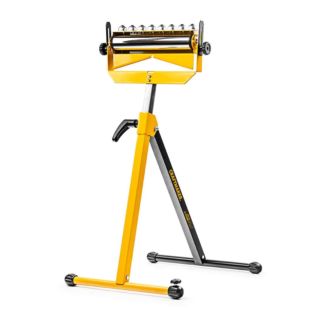 CRAFTMAKER 4-in-1 Rollenbock Höhenverstellbar - Rollbock & Rollenständer für Kappsägen und Tischkreissägen, mit Rollen-, Kugel-, Flach- & V-Auflage, klappbar 71–115 cm, bis 100 kg