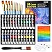 Set de 24 Tubos de Pinturas Acrilicas, Buluri 24 Colores x 12ml Pintura Acrílica con 10 Pinceles 1 Paleta 1 Lienzo, para Tela, Cerámica, Arcilla, Madera y Tela
