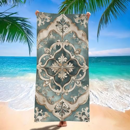 Toalla Playa 90x180 cm Toalla Playa Grande, Ligera, Absorbente, Secado rápido Toallas Microfibra, Beach Towels Verde, Repelente a la Arena Toallas Baño Grandes para Camping, Viaje, nórdico H-1801