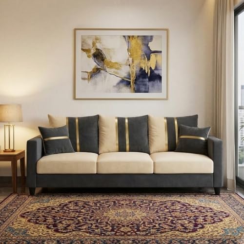Image of Jester Plush Comfort Sofa | 3 Seater | Luxury Velvet Suede Fabric | Modern Living Room Sofa | Dark Gray - Cream