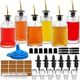 INFTYLE Coffee Syrup Dispenser Bottles Set 6 Pack 7 OZ, Simple Small Glass Syrup Bottles for Coffee Bar with Metal Pour Spout Ideal for Coffee Syrups, Honey
