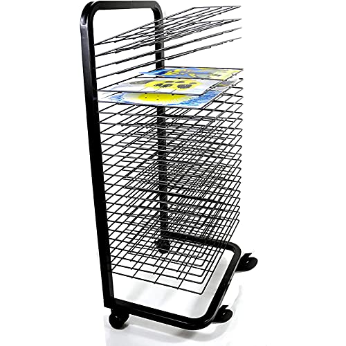 OLSKFUH Tendedero Móvil De 25 Niveles con Estantes De Alambre para Obras De Arte, Acabado con Pintura En Polvo Negra, Ideal para Secar E Imprimir, Protege Las Obras De Arte Mient,