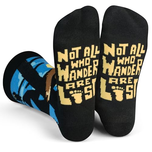 Lavley Not all Who Wander Are Lost Bigfoot Socks - Fun Sasquatch Gift for Outdoorsy Men and Women - One Size