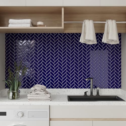 CRE8TIVE Navy Blue Peel and Stick Wall Tiles 16 Sheets Backsplash for Kitchen Waterproof Stick on Tiles for Bathroom 3D Self Adhesive Wall Tiles Sink Splashback Laundry Room Stairs 30.5cm x 30.5cm
