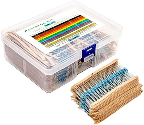 Kootage 2600pcs Metal Film Fixed Resistor Kit 130 Values 1 Ohm-3M Ohm 1/4W ±1% Tolerance Resistor Assortment Kit RoHS Compliant with Box for DIY Projects