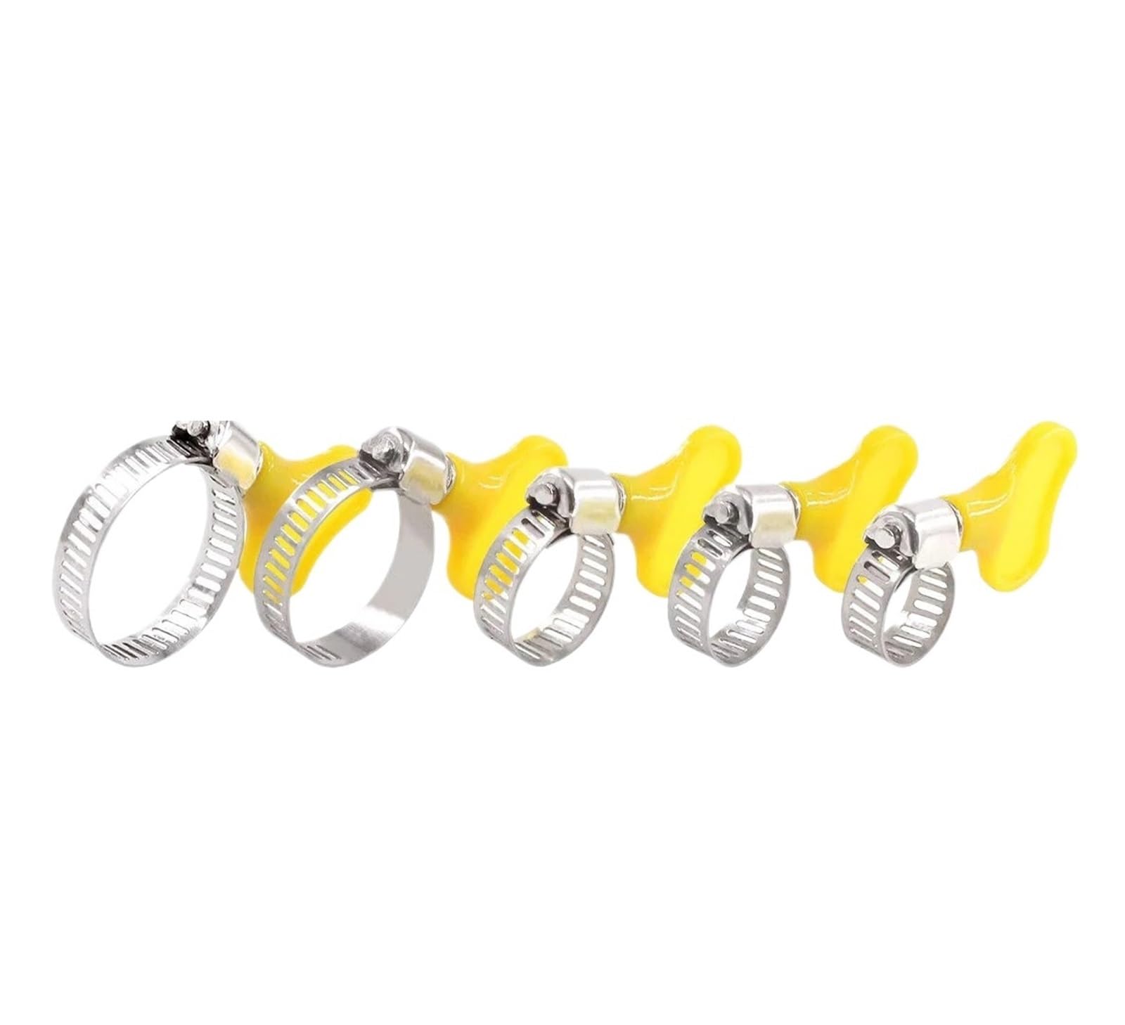 Nodrest One Color 40Pcs 8-29Mm Adjustable Yellow Plastic Handle Hand Twist Hose Clamps Worm Driving Stainless Steel Pipe Clips For Tube