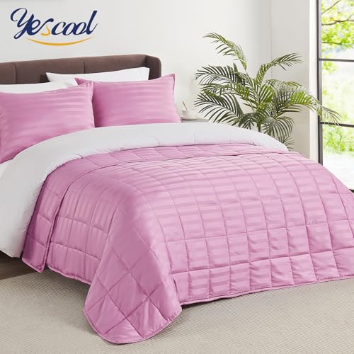 Image of yescool Weighted Blanket for Adults (10 lbs, 48 inch x 72 inch, Salmon Stripes) Heavy Blanket for Sleeping Perfect for 90-110 lbs, Twin Size Breathable Blanket with Premium Glass Bead, Machine Washable