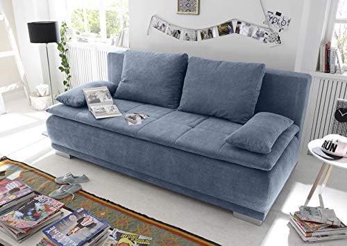 Stella Trading LUIGI Bequemes Schlafsofa mit Bettkasten, Stoffbezug Denim - Klappbares Sofa mit Schlaffunktion und fest vernähtem Schaumtopper - 211 x 93 x 103 cm (B/H/T)