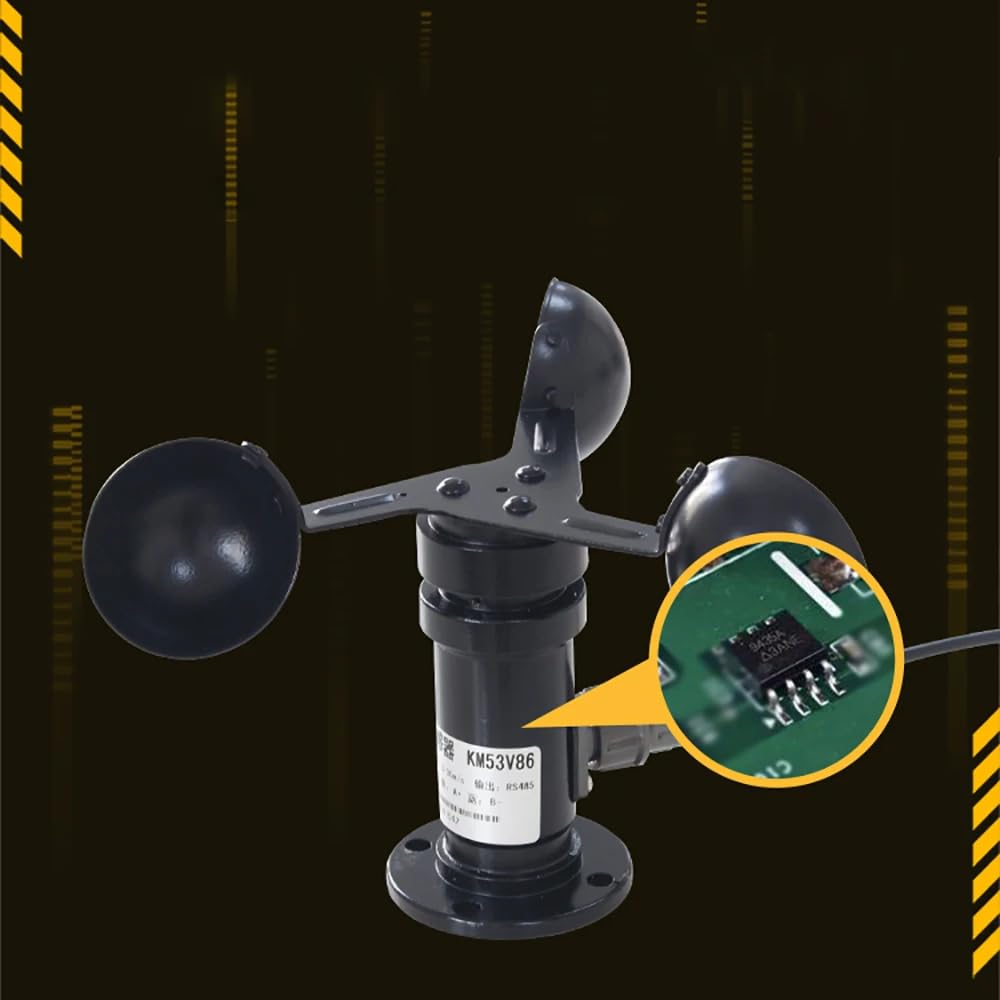 DC 12-24V Three Cup Anemometer 0-30M/S Aluminum Wind Speed Sensor Module IP67 Weather Monitoring Tool with 1M Cable Flange Base (RS485)