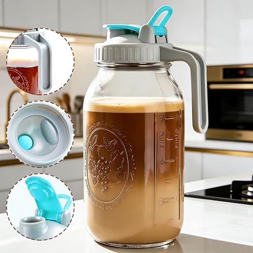 Image of Mason Jar Cold Brew Coffee Maker 64 OZ ( 2 Quart ) Wide Mouth Cold Brew Pitcher With Brew Filter For Coffee, Iced Tea, Sun Tea, Lemonade