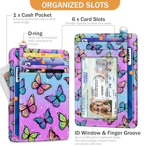 Image of Yonlevres Butterfly Credit Card Holder Slim RFID Wallet Women Small Travel | Front Pocket, Handy, RFID Blocking, Woman Girls Ladies Gifts, D-ring for Keychain,Thin Mini Card Case, ID Window, PU Leather
