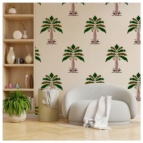 Image of Kayra Decor Palm Tree Wall Stencils for Wall Painting - Pack of 1, Sheet Size 24 x 36 inch /Design for Wall Painting 21 x 33 inch - Large