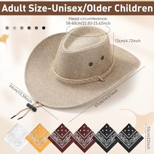 Image of Zhanmai 12 Pcs Cowboy Hat and Bandana Cowboy Cowgirl Hats Bulk Western Party Costume Halloween Accessory