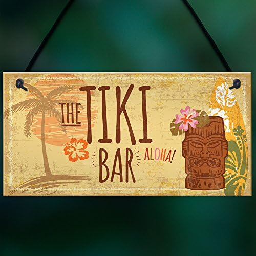 RED OCEAN The Tiki Bar Party Hanging Bar Pub Plaque Beer Cocktails Beach Garden Wall Sign Decoration Gift