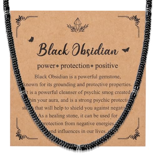 Top Plaza Healing Crystal Black Obsidian Necklace for Men Natural ...