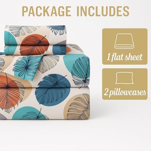 Cottington Lane Microfiber 144 TC Printed Bedsheet for Single Bed with 2 Pillow Covers for Summer Breathable Soft Wrinklefree Soft Touch & Skin Friendly, 60x90 Inches, Leafy Meadow