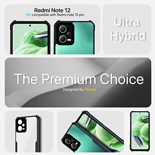 Image of Pikkme Poco X5 5G / Redmi Note 12 5G Back Cover | Crystal Clear Transparent Back | Ultra Hybrid | Full Camera Protection | Raised Edge | Bumper Back Case (Black)